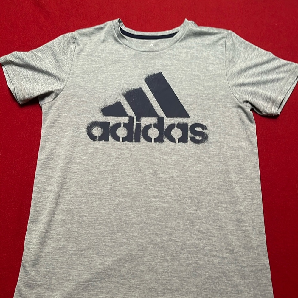 Adidas Logo Gray Tee T Shirt Kids L 14-16 Short Sleeve